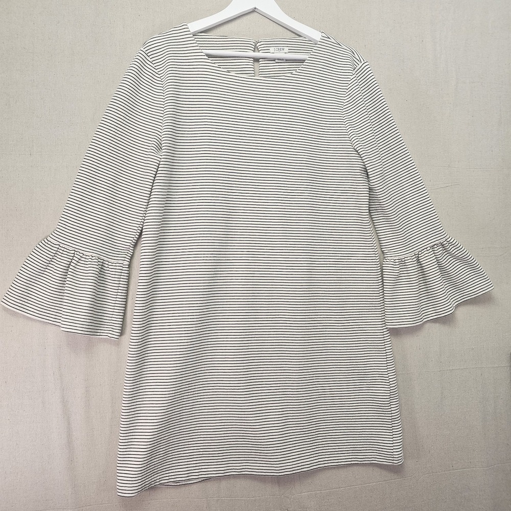 J Crew Factory Striped Shift Dress Womens Large Cotton‎ Blend Bell Ruffle Sleeve